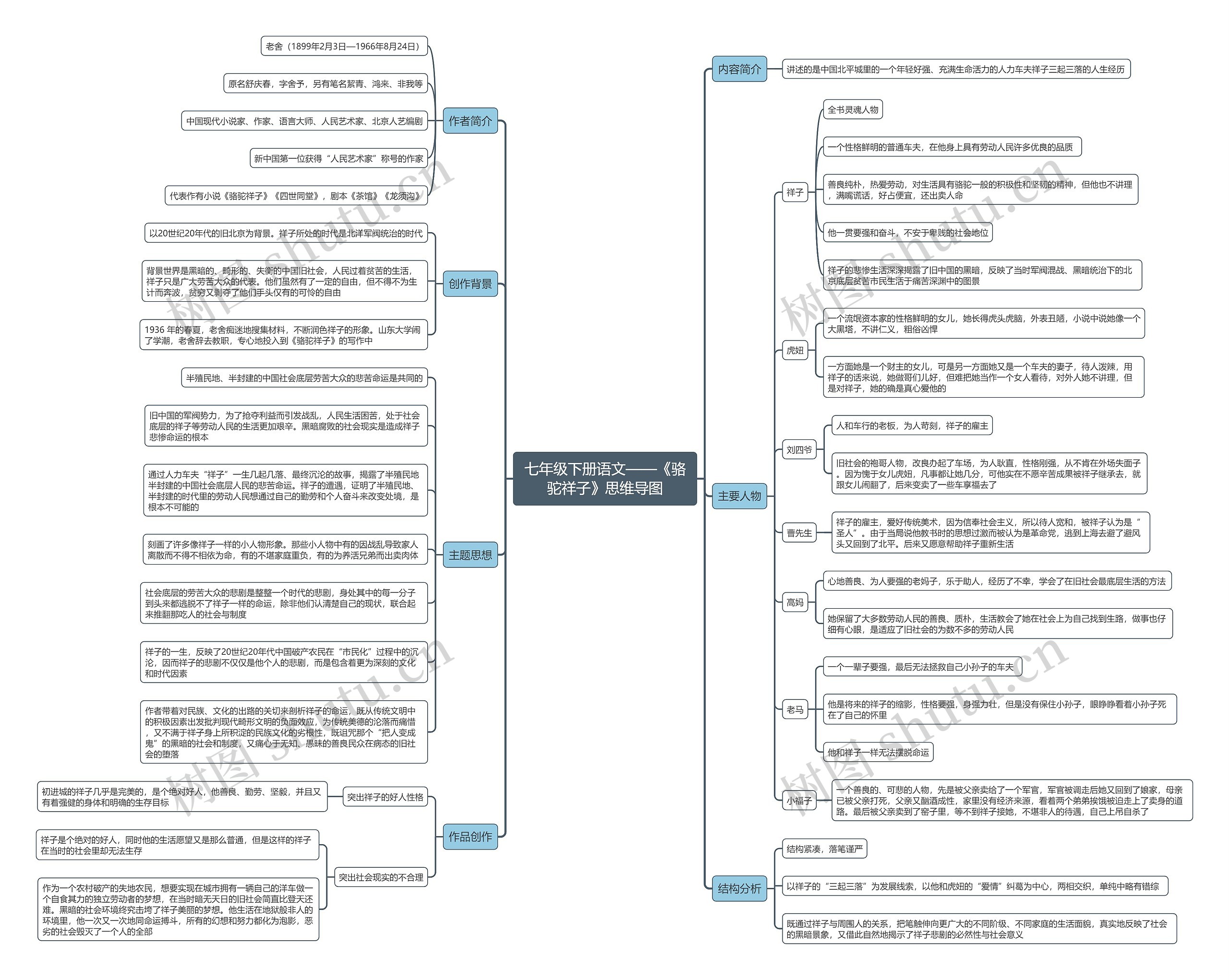 骆驼祥子思维导图解析，初中高清内容概览